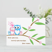 Twin Baby Girl and Boy Owl Baby shower Invitation Kaart (Staand voorkant)