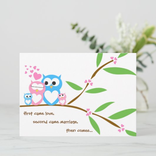 Twin Baby Girl and Boy Owl Baby shower Invitation Kaart (Staand voorkant)