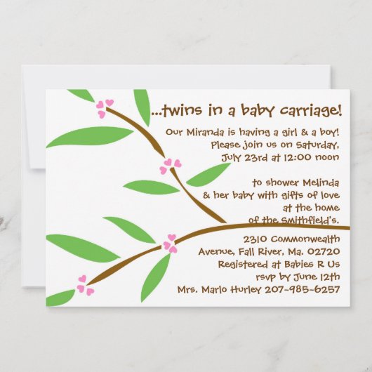 Twin Baby Girl and Boy Owl Baby shower Invitation Kaart (Achterkant)