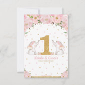 Twin Baby Girls 1e verjaardag Roze Floral Elephant Bedankkaart (Achterkant)