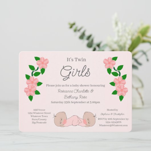 Twin Baby Girls Baby Shower Kaart (Staand voorkant)