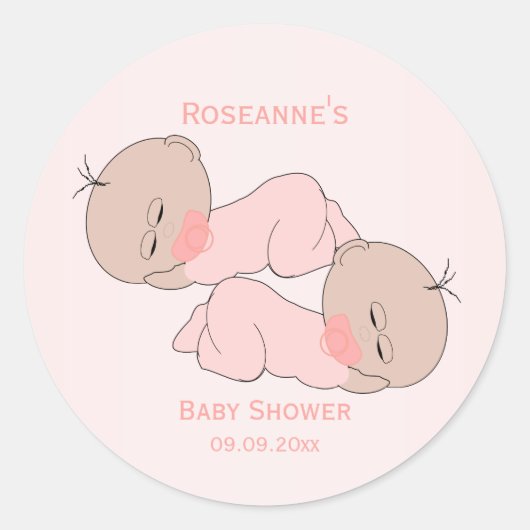 Twin Baby Girls Baby shower Ronde Sticker (Voorkant)