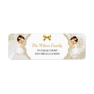 Twin Baby Girls Baptism Christening Gold White Etiket