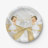 Twin Baby Girls Baptism Christening Gold White Papieren Bordje (Voorkant)