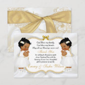 Twin Baby Girls Baptism Gold Cross Hartelijk dank Bedankkaart (Voorkant / Achterkant)