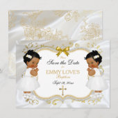 Twin Baby Girls Baptism Save Date White Cross Save The Date (Voorkant / Achterkant)