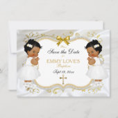 Twin Baby Girls Baptism Save Date White Cross Save The Date (Voorkant)