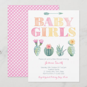 Twin Baby Girls Desert Cactus Baby shower Kaart