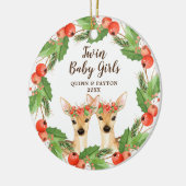 Twin Baby Girls Personalized Woodland Deer Fawns Keramisch Ornament (Links)