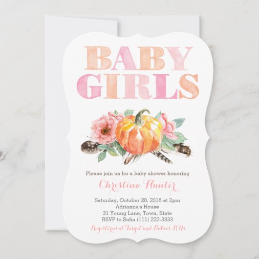 Twin Baby Girls pomkin Free Spirit Baby shower Kaart (Voorkant)