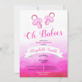 Twin Baby girls watercolor babyshower Kaart (Voorkant)
