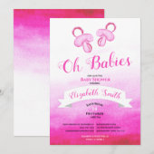 Twin Baby girls watercolor babyshower Kaart (Voorkant / Achterkant)