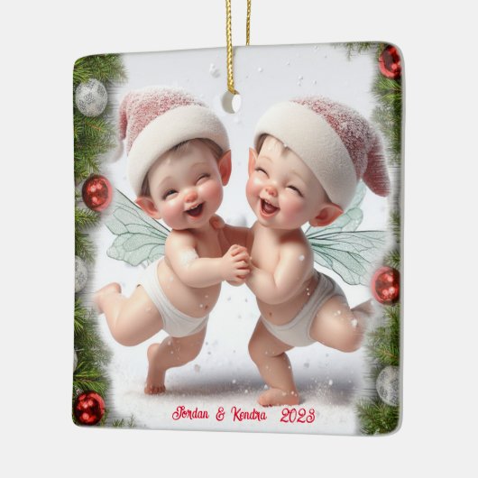 Twin Baby Kerstfeeën Keramisch Ornament (Links)