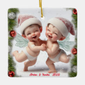 Twin Baby Kerstfeeën Keramisch Ornament (Voorkant)