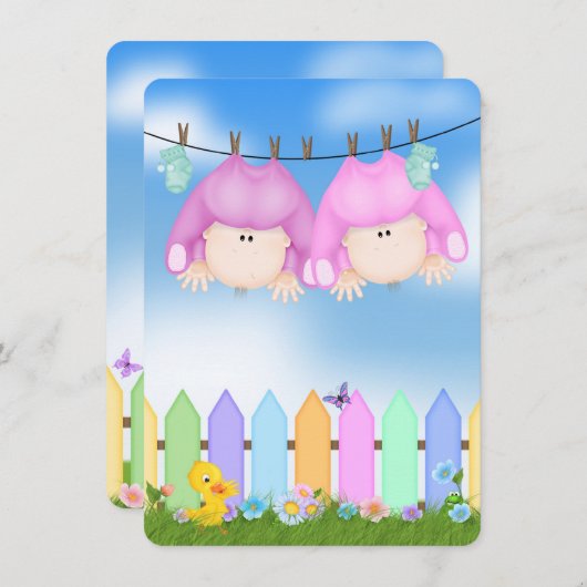 Twin Baby Meisje Douche Kaart (Voorkant / Achterkant)