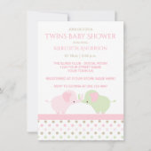 Twin Baby Meisje Olifanten Baby Douche Uitnodiging (Voorkant)