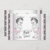 Twin Baby Meisje Prinses Douche Bedankt Kaarten (Voorkant / Achterkant)