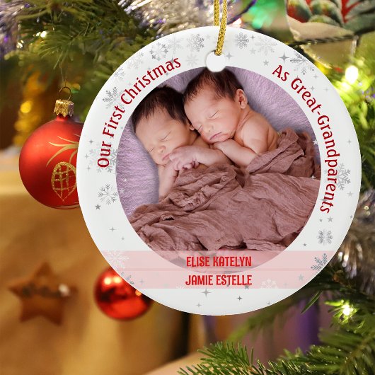 Twin Baby Meisjes 1e Kerstmis achter-grootouders F Keramisch Ornament