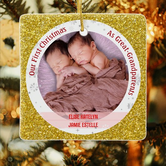 Twin Baby Meisjes 1e Kerstmis achter-grootouders F Keramisch Ornament