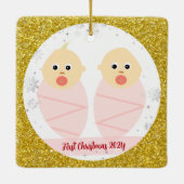 Twin Baby Meisjes 1e Kerstmis achter-grootouders F Keramisch Ornament (Achterkant)