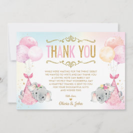 Twin Baby Meisjes Olifant Baby shower Sprinkle Bedankkaart