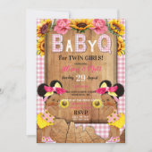 Twin Baby Meisjes Roze Zonnebloem Baby Q Barbecue Kaart (Voorkant)