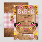 Twin Baby Meisjes Roze Zonnebloem Baby Q Barbecue Kaart (Voorkant / Achterkant)
