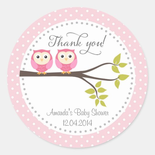 Twin Baby Meisjes Uilen Baby shower Sticker (Voorkant)