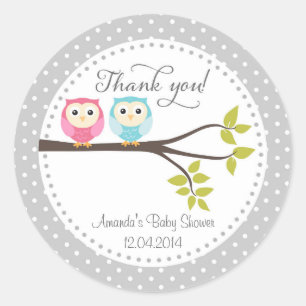 Twin Baby Owls Baby shower Sticker