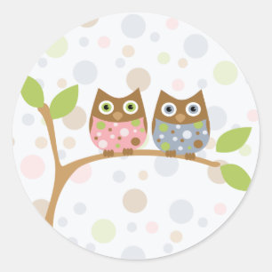 Twin Baby Owls Ronde Sticker