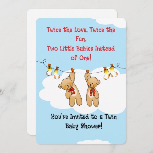 Twin Baby shower Beren Uitnodiging (Voorkant / Achterkant)