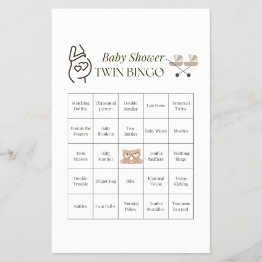 Twin Baby shower Bingo spel – Printable Party Flyer (Voorkant)