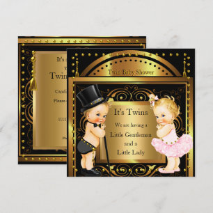 Twin Baby shower Boy and Girl Gold Blonde Kaart