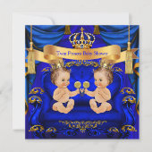 Twin Baby shower Boy Prince Blue Gold Kaart (Voorkant)