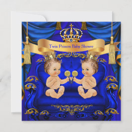 Twin Baby shower Boy Prince Blue Gold Kaart