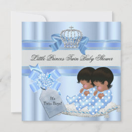 Twin Baby shower Boys Blue Little Prince Crown 3 Kaart