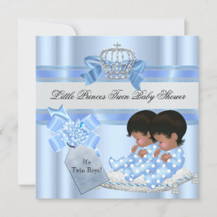 Twin Baby shower Boys Blue Little Prince Crown 3 Kaart