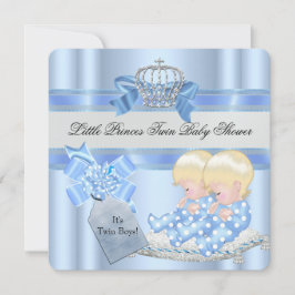 Twin Baby shower Boys Blue Little Prince Crown 3D Kaart