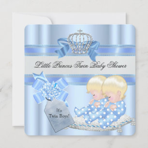 Twin Baby shower Boys Blue Little Prince Crown 3D Kaart