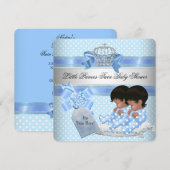 Twin Baby shower Boys Blue Little Prince Crown Kaart (Voorkant / Achterkant)