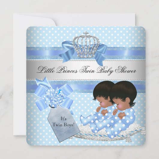 Twin Baby shower Boys Blue Little Prince Crown Kaart (Voorkant)
