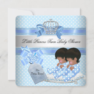 Twin Baby shower Boys Blue Little Prince Crown Kaart