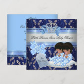 Twin Baby shower Boys Blue Little Prince Crown Kaart (Voorkant / Achterkant)