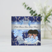 Twin Baby shower Boys Blue Little Prince Crown Kaart (Staand voorkant)