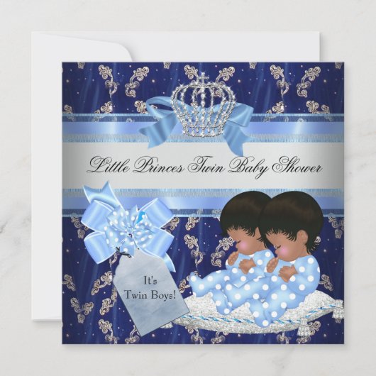 Twin Baby shower Boys Blue Little Prince Crown Kaart (Voorkant)