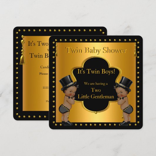 Twin Baby shower Boys Little Gentleman Ethnic Kaart (Voorkant / Achterkant)