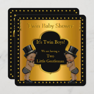 Twin Baby shower Boys Little Gentleman Ethnic Kaart