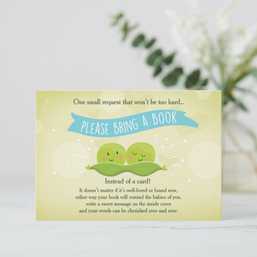 Twin Baby shower Breng een boek Twee Erwten in een Informatiekaartje (Staand voorkant)