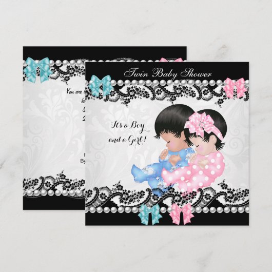 Twin Baby shower Cute Girl Pink Boy Blue Kaart (Voorkant / Achterkant)