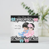 Twin Baby shower Cute Girl Pink Boy Blue Kaart (Staand voorkant)